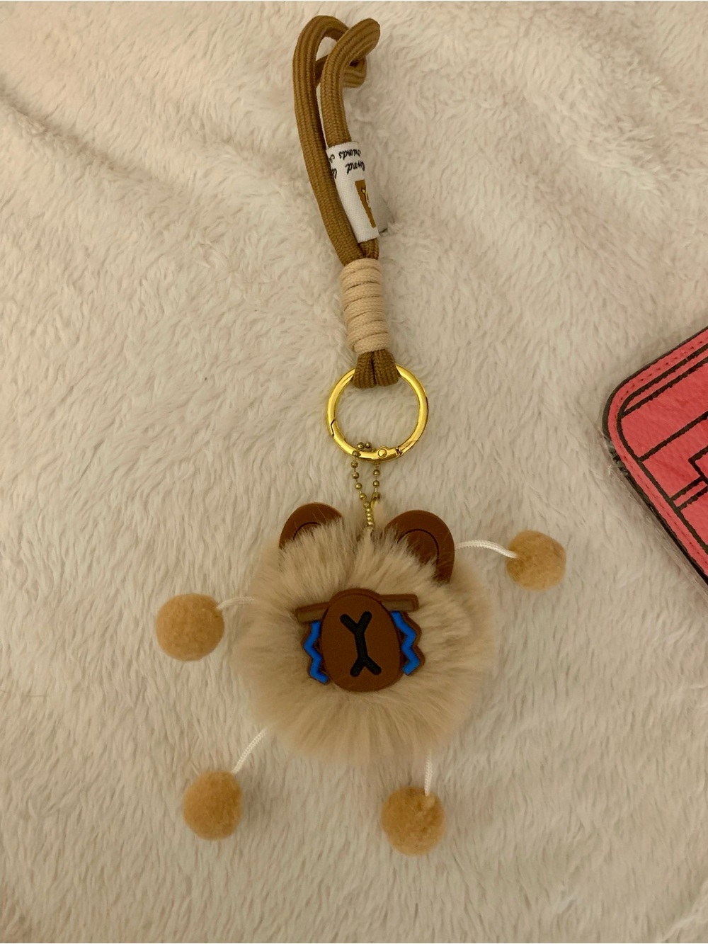 So Cute Beige Fur Bear Keychain Bag Charm with New Purse